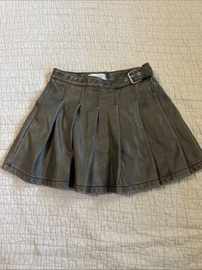 Zara Black Faux Leather Pleated Skater Skirt with Buckle